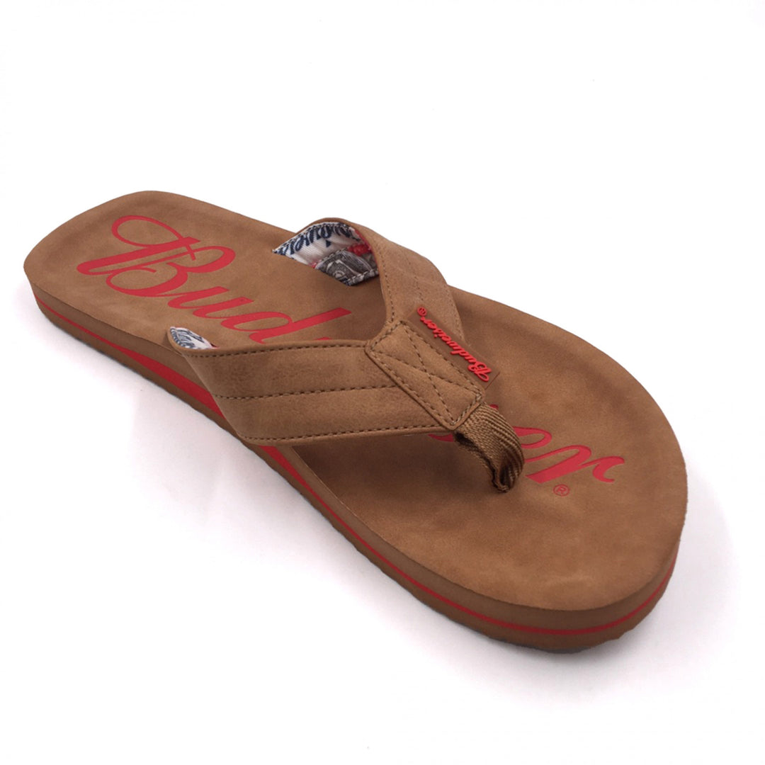 Budweiser Script Logo Mens Flip Flop Brown Sandals Image 6