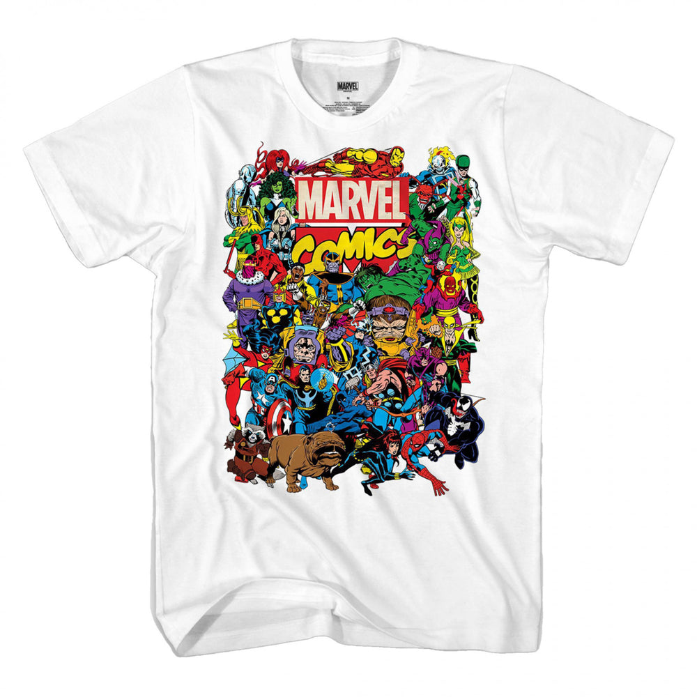 Marvel Heroes Group Shot Comic Art T-Shirt Image 1