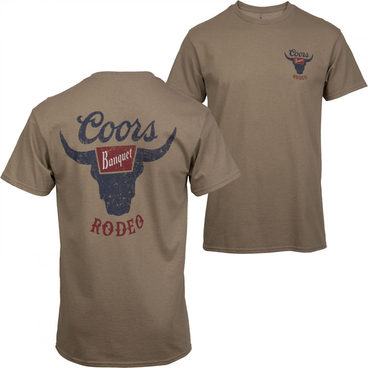 Coors Banquet Rodeo Logo Distressed Front and Back Tan T-Shirt Image 1