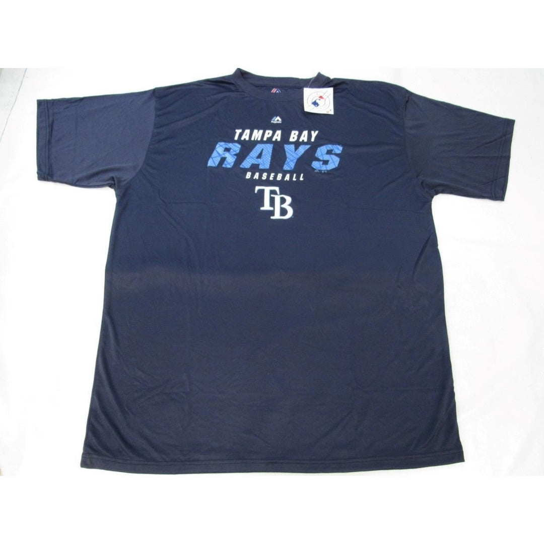 Tampa Bay Rays Mens Size 2XLT 2XL-Tall Majestic Blue Polyester Shirt Image 1