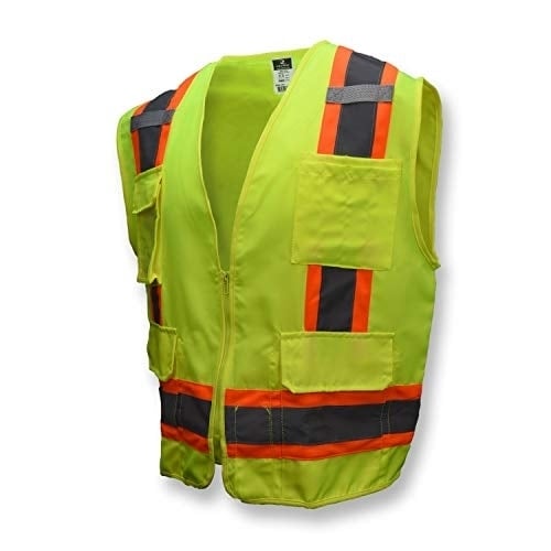 Radians SV62-2ZOT-L Class 2 Two Tone Surveyor Safety Vests, Solid Twill Orange, Large  Hi/Vis Green Image 1