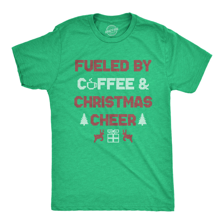 Mens Fueled By Coffee And Christmas Cheer Funny Xmas Spirit Caffeine Lovers Tee For Guys Image 1