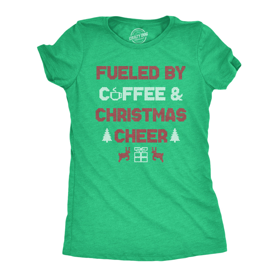 Womens Fueled By Coffee And Christmas Cheer Funny Xmas Spirit Caffeine Lovers Tee For Ladies Image 1