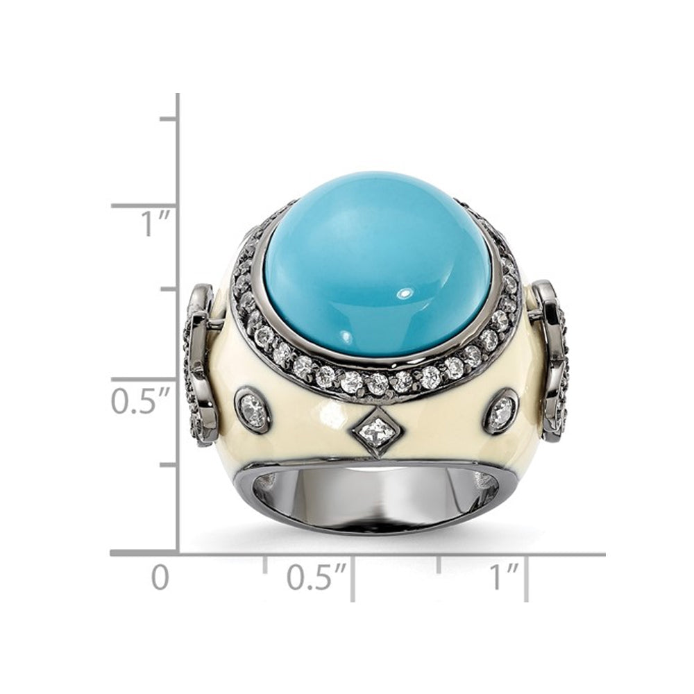 Sterling Silver Synthetic Turquoise Cocktail Fleur-De-Lys Ring with Synthetic Cubic Zirconia (CZ) (CZ) in Sterling Image 3