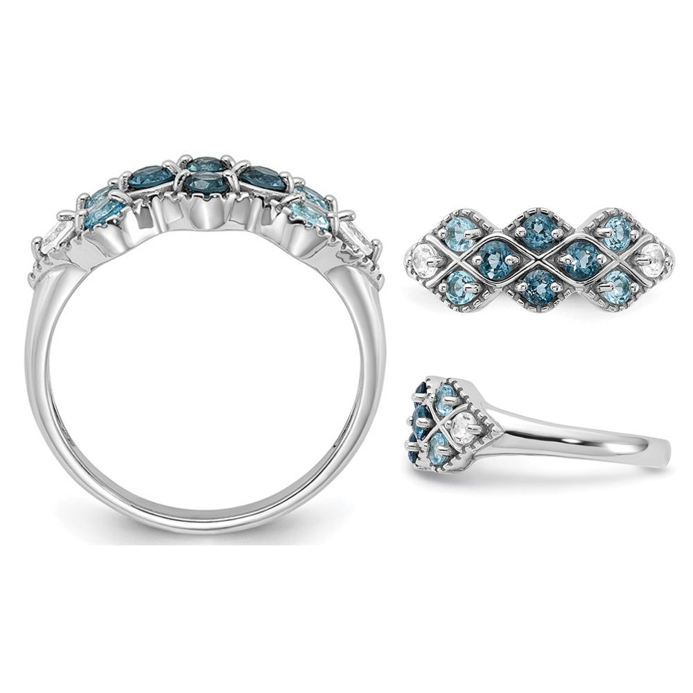 4/5 Carat (ctw) London Blue Topaz and White Topaz Ring in Sterling Silver Image 2