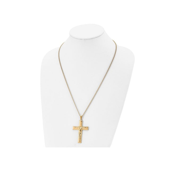 Mens Chisel Yellow Plated Stainless Steel Crucifix Necklace with Chain Image 2