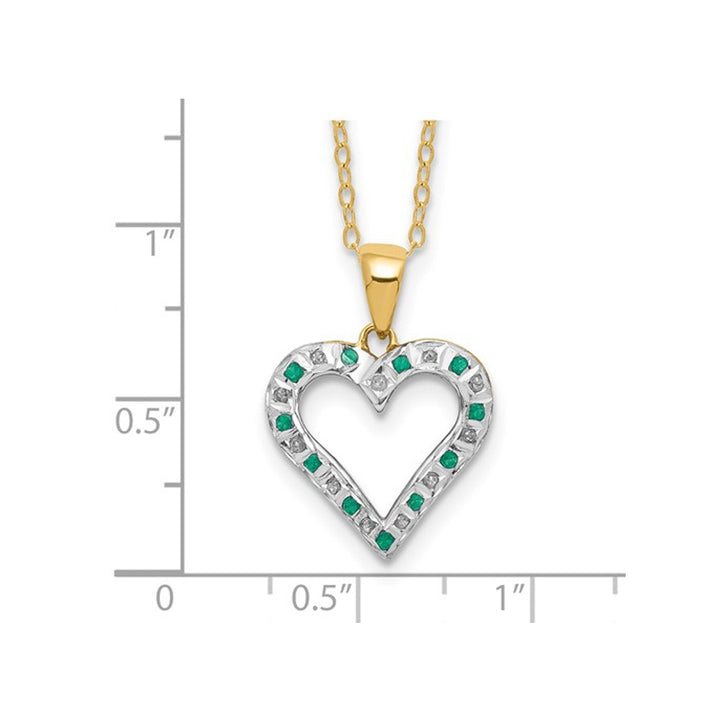 Green Emerald Heart Pendant Necklace in Sterling Silver and 14K Yellow Gold with Chain Image 3