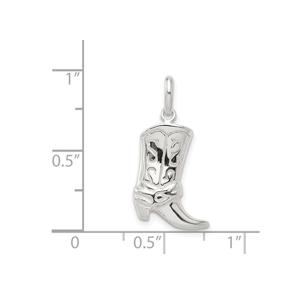 Sterling Silver Cowboy Boot Charm Pendant Necklace in with Chain Image 2