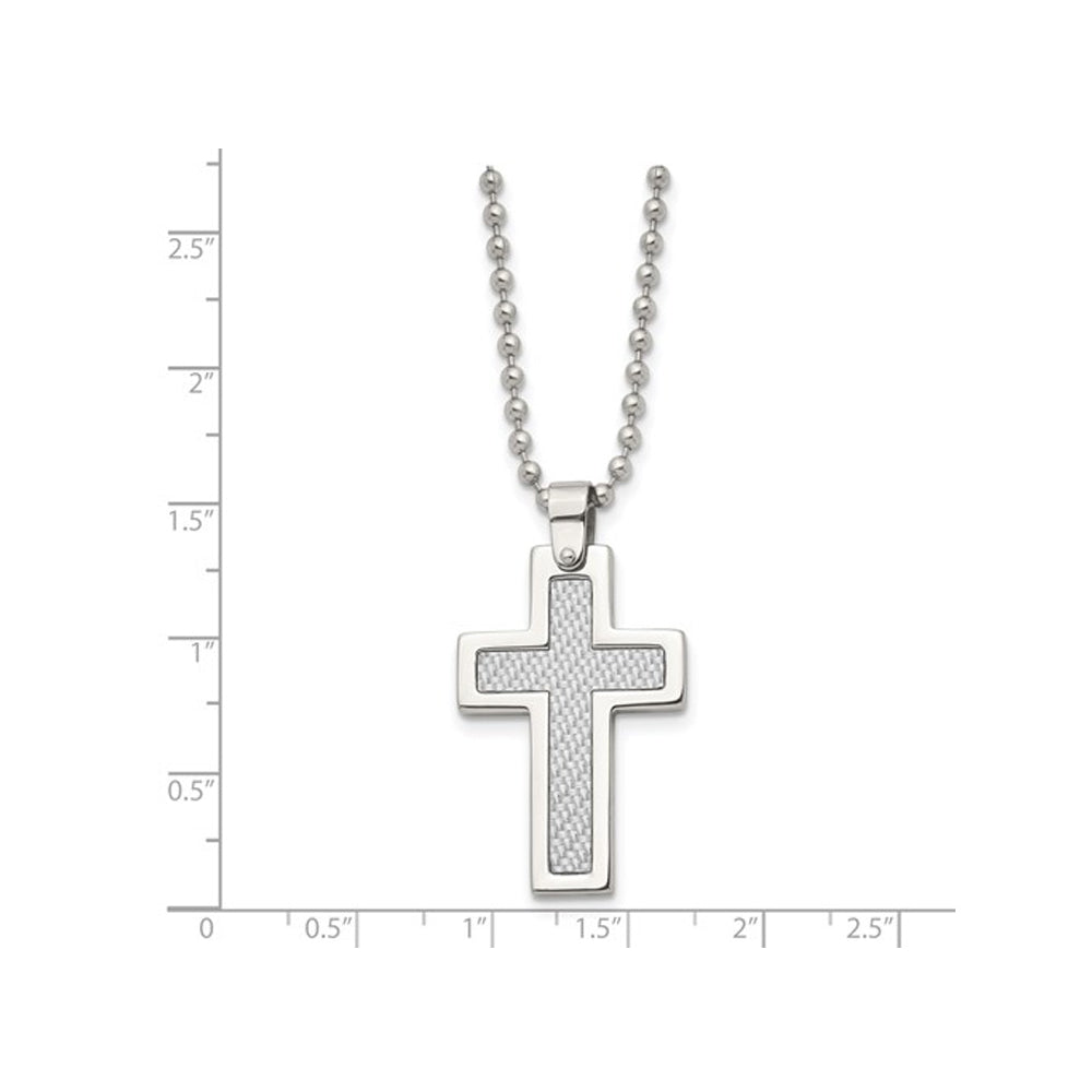 Mens Stainless Steel Grey Carbon Fiber Cross Pendant Necklace with Chain (22 Inches) Image 2