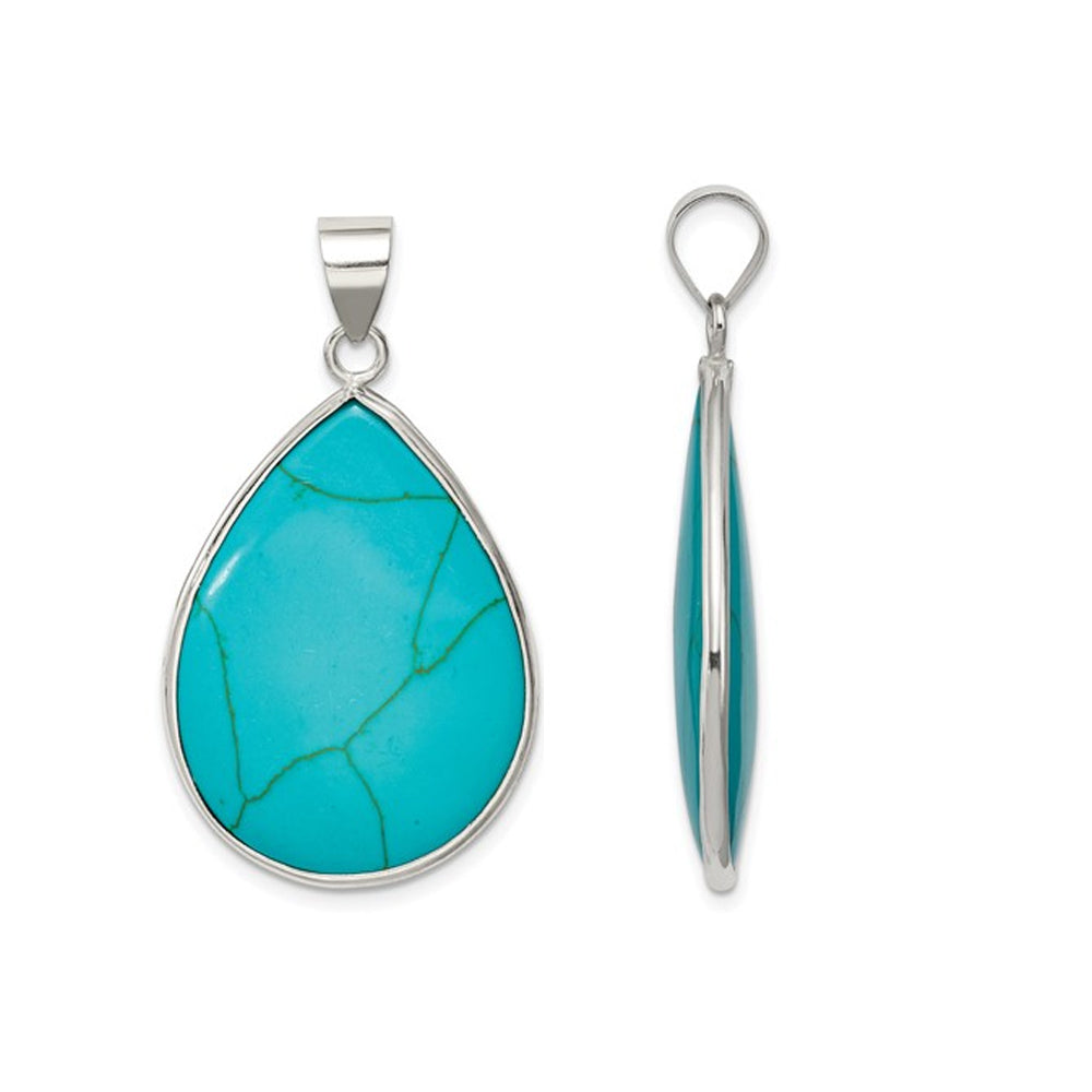 Turquoise Teardrop Pendant Necklace in Sterling Silver with Chain Image 2