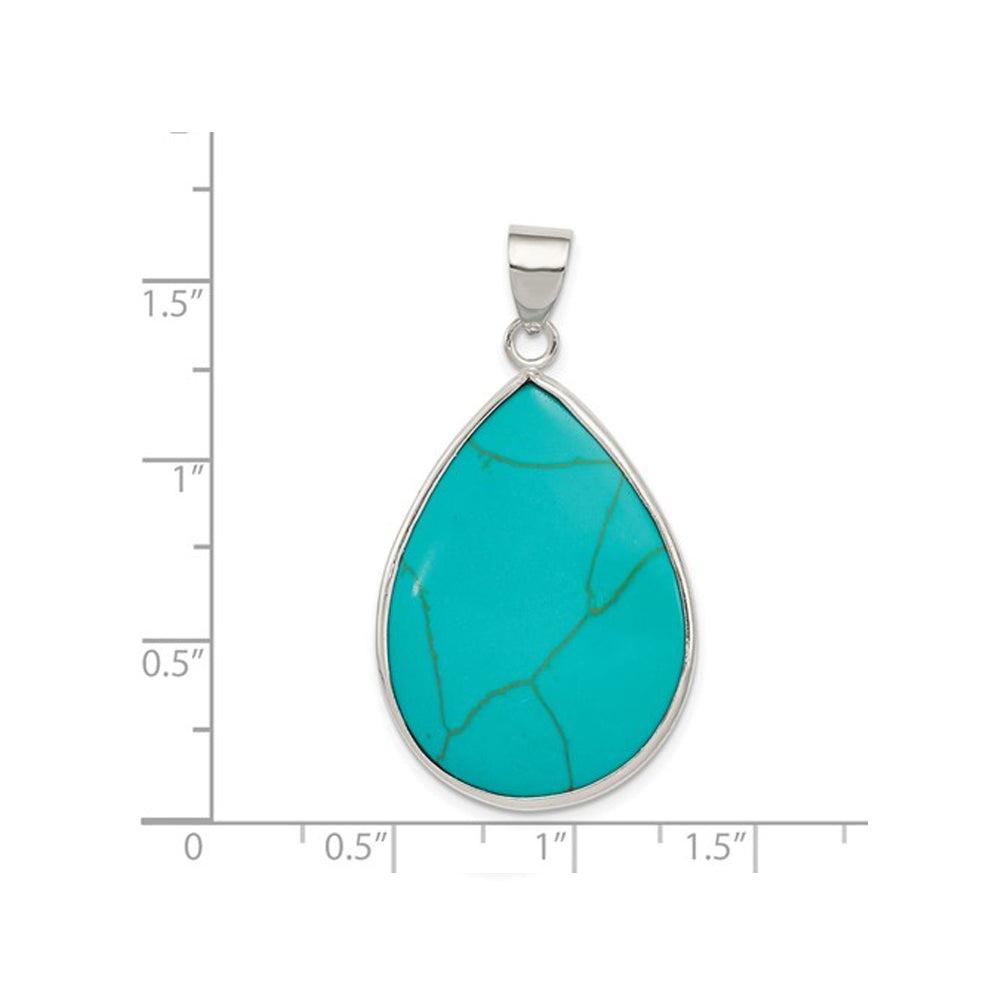 Turquoise Teardrop Pendant Necklace in Sterling Silver with Chain Image 3