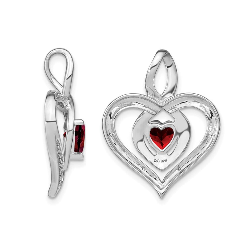 Natural Red Garnet 9/10 Carat (ctw) Heart Pendant Necklace in Sterling Silver with Chain Image 3