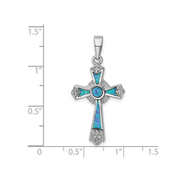 Lab Created Blue Opal Cross Pendant Necklace in Sterling Silver with Chain Image 3