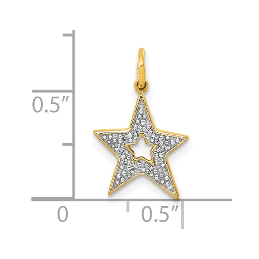 10K Yellow Gold Star Charm Pendant Necklace with Diamond Accents and Chain Image 3