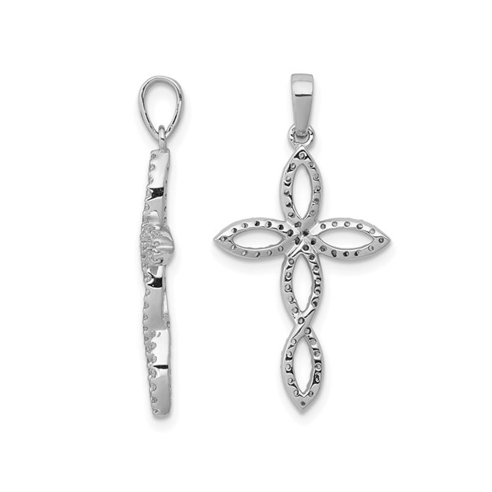1/4 Carat (ctw) Diamond Cross Pendant Necklace in 10K White Gold with Chain Image 3