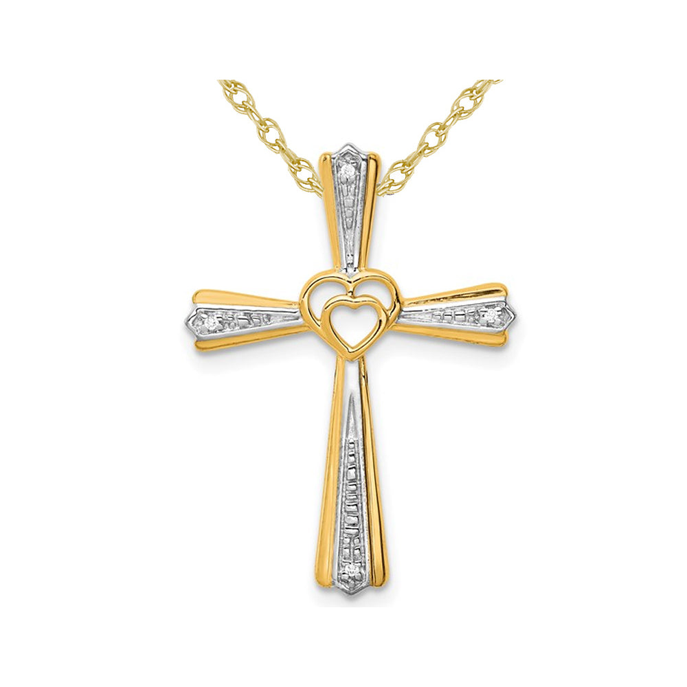 10K Yellow Gold Cross Pendant Necklace with Chain and Diamond Accent Image 1