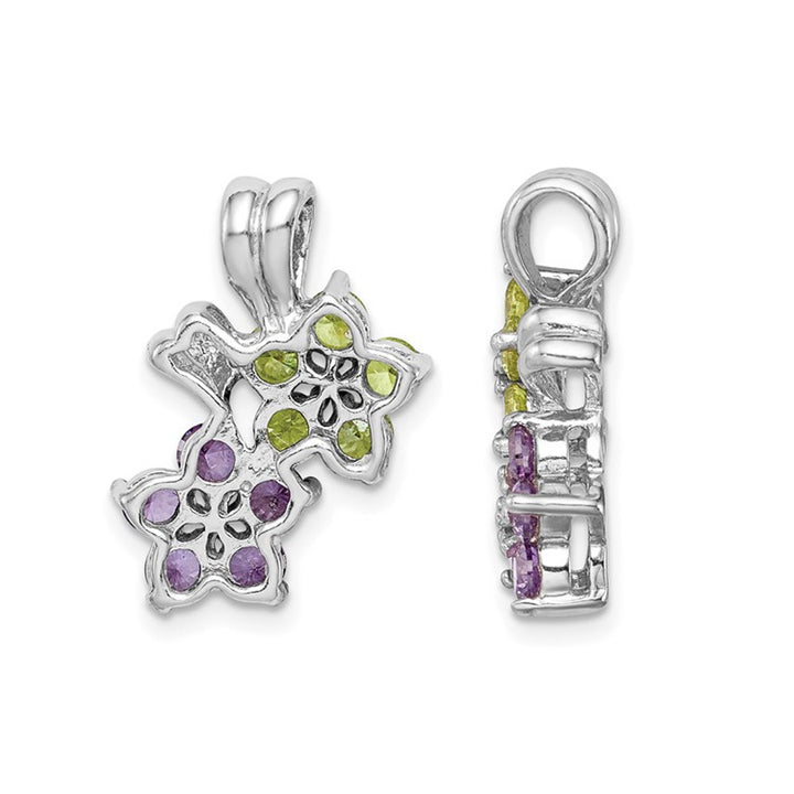 Natural Peridot and Amethyst Flower Pendant Necklace in Sterling Silver with Chain Image 2