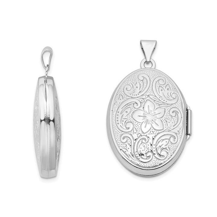 Sterling Silver Patterned Oval Locket Pendant Necklace with Chain Image 3