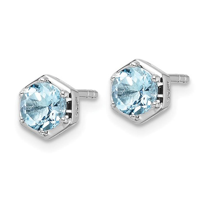 1.00 Carat (ctw) Blue Topaz Solitaire Earrings in Sterling Silver Image 3