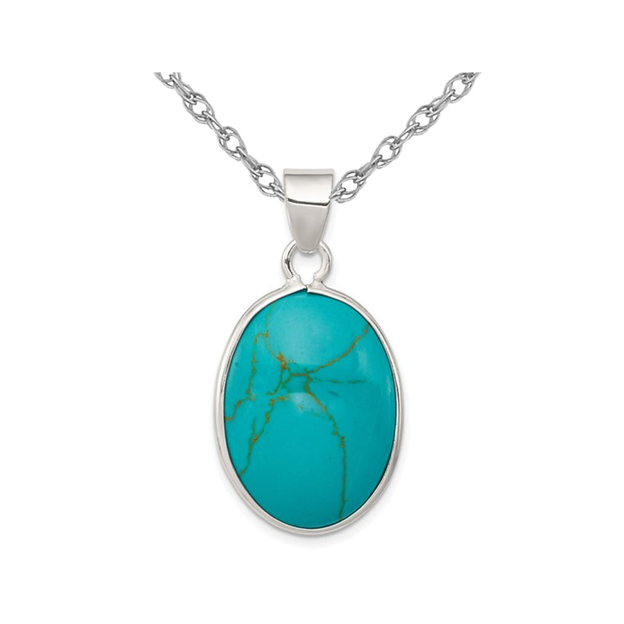 Turquoise Oval Pendant Necklace in Sterling Silver with Chain Image 1