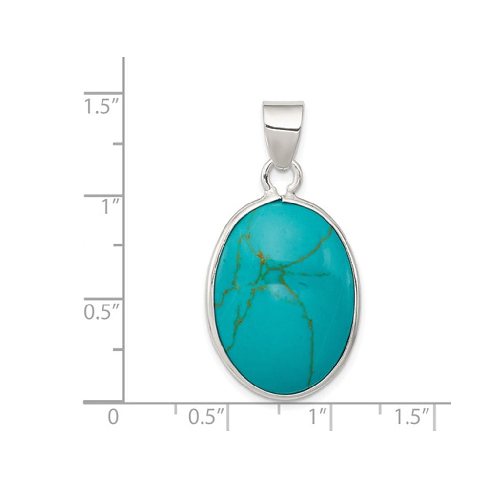 Turquoise Oval Pendant Necklace in Sterling Silver with Chain Image 2