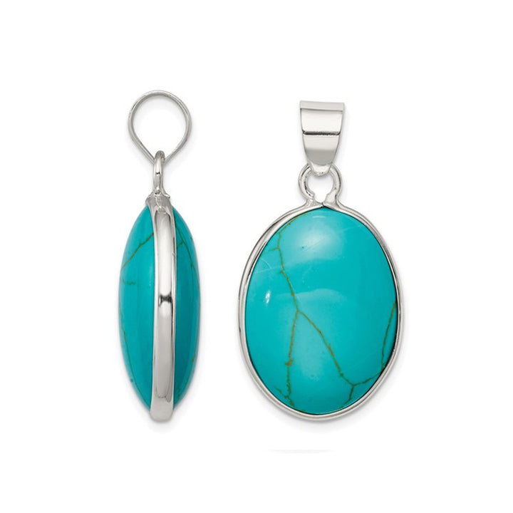 Turquoise Oval Pendant Necklace in Sterling Silver with Chain Image 3