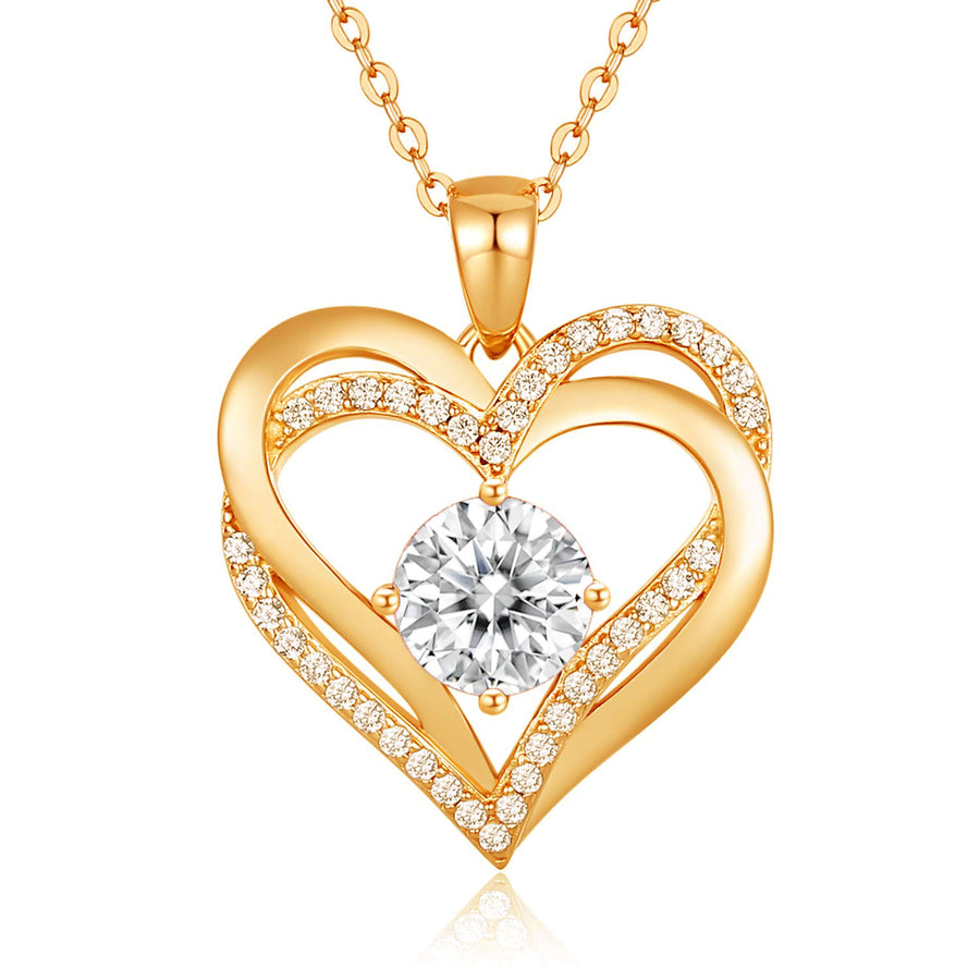 Paris Jewelry 18K Yellow Gold 2Ct Created White Sapphire CZ Love Heart Necklace For Women Plated Image 1