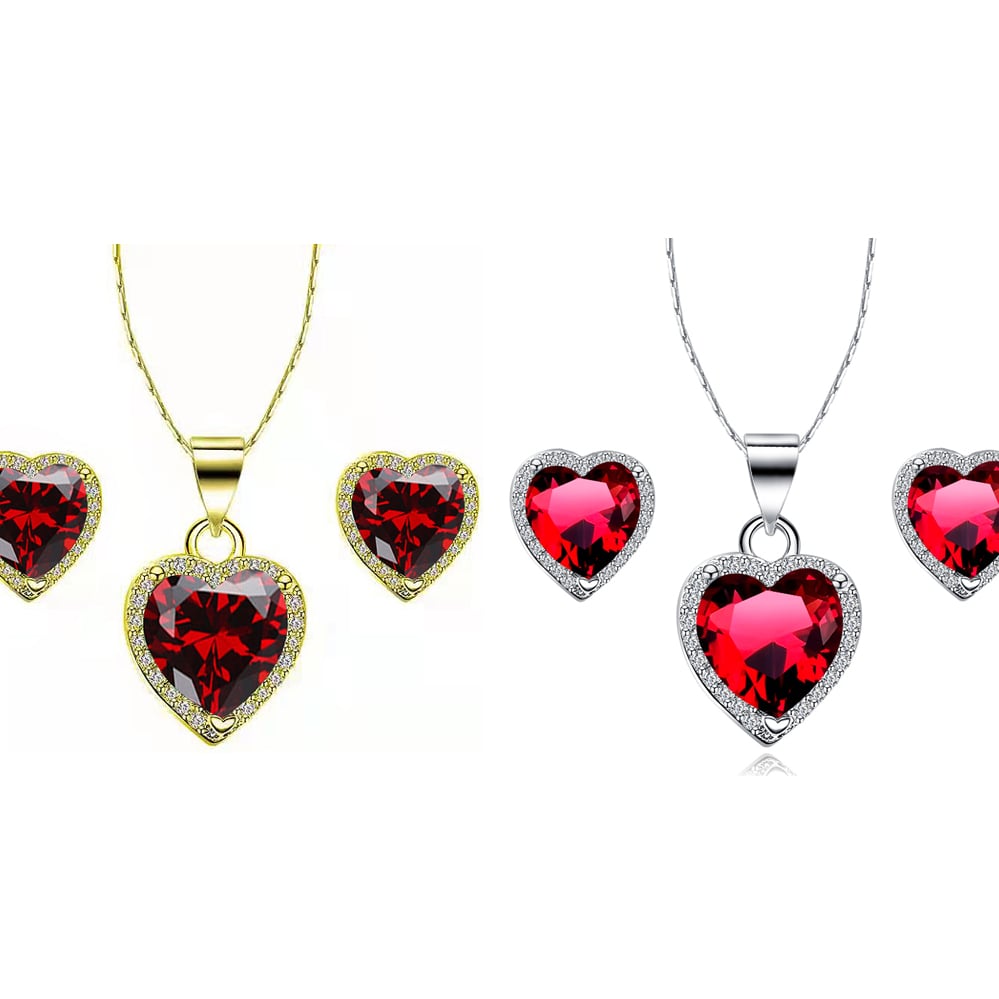 Paris Jewelry 18k Yellow and White Gold 1-2Ct Created Garnet CZ Full Necklace Set 18 inch Plated Image 1