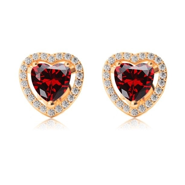 Paris Jewelry 10k Yellow Gold Plated 1-2 Ct Created Halo Heart Garnet CZ Stud Earrings Image 1