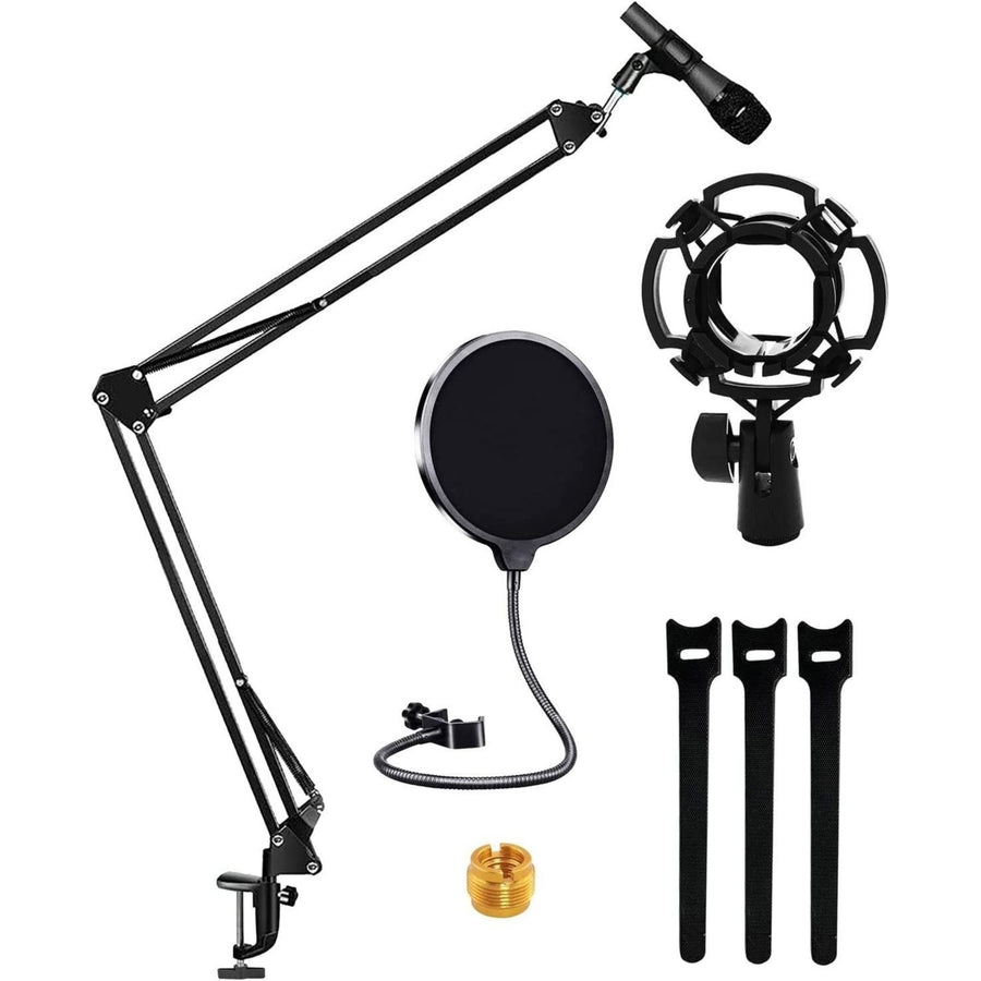 Professional Microphone Stand 21 inch with Pop Filter Heavy Duty Microphone Suspension Scissor Arm Stand and Windscreen Image 1