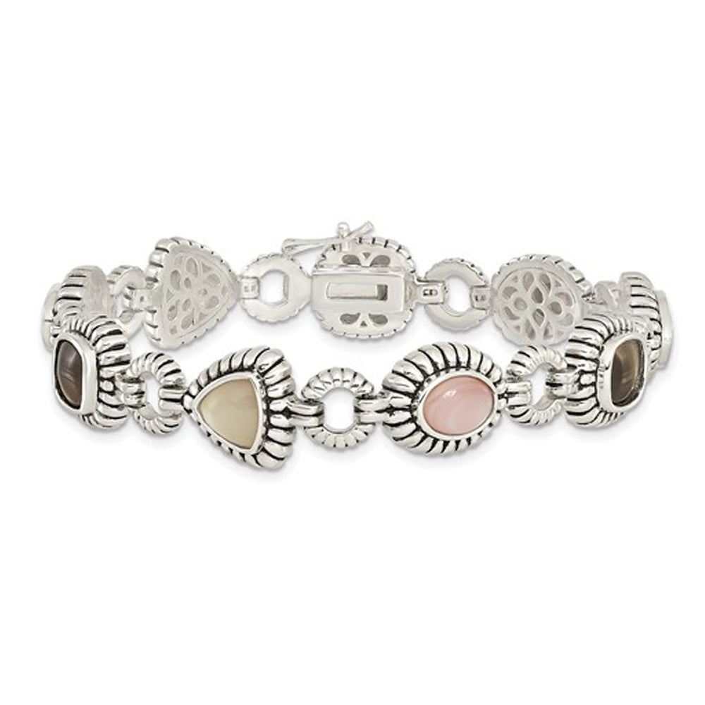 Pink Black and White Mother of Pearl Bracelet in Sterling Silver (7.75 Inches) Image 1