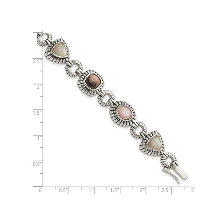 PinkBlack and White Mother of Pearl Bracelet in Sterling Silver (7.75 Inches) Image 4