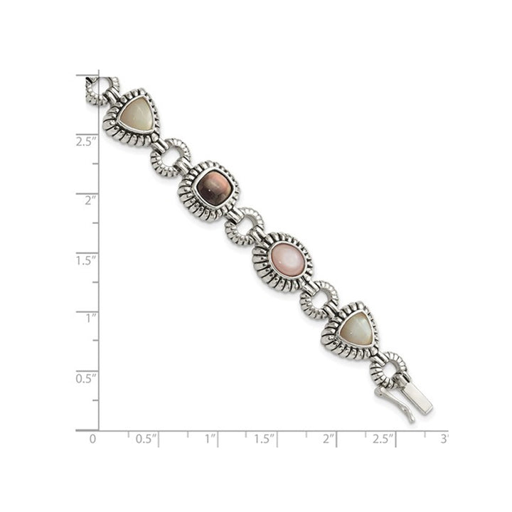 Pink Black and White Mother of Pearl Bracelet in Sterling Silver (7.75 Inches) Image 4