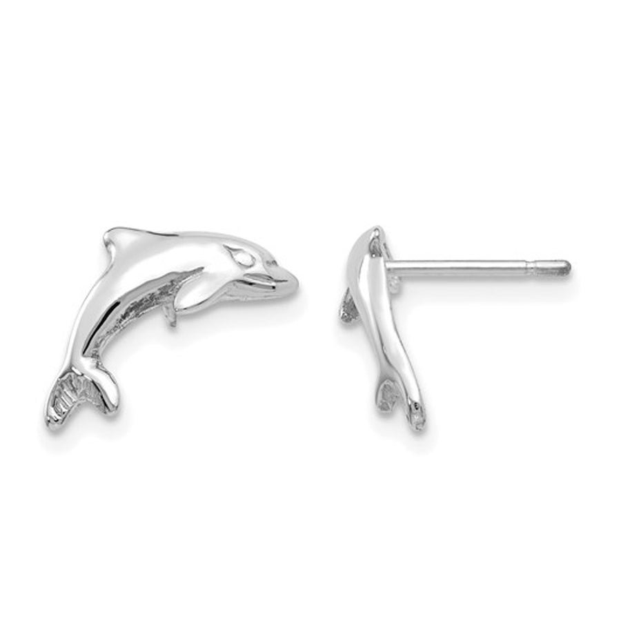 14K White Gold Polished Dolphin Charm Post Earrings Image 1