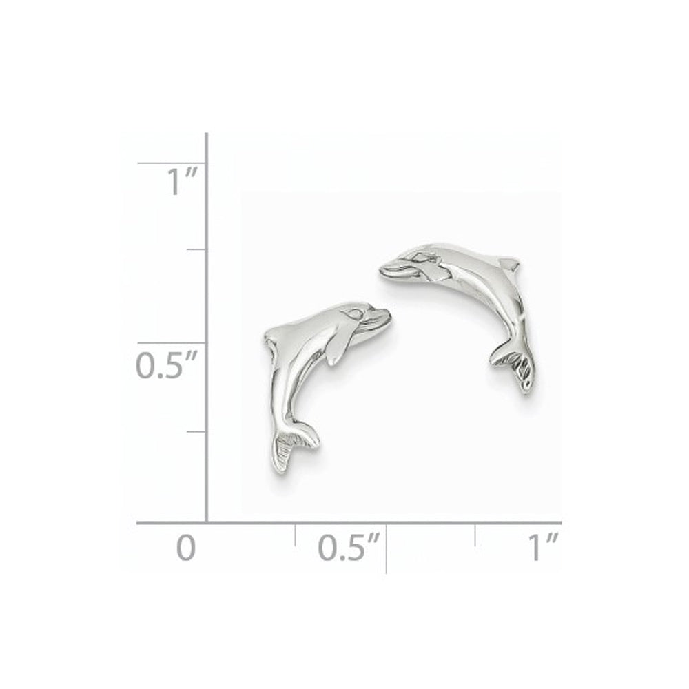 14K White Gold Polished Dolphin Charm Post Earrings Image 2