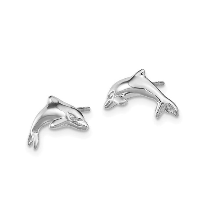 14K White Gold Polished Dolphin Charm Post Earrings Image 4