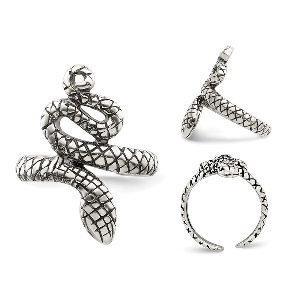 Sterling Silver Antiqued Snake Toe Ring Image 3