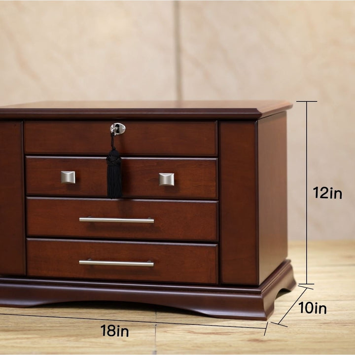 Arolly Large Modern Style Jewelry BoxCASE STORAGE ORGANIZER in Wood Finish With Lock and Key Sultan Image 3