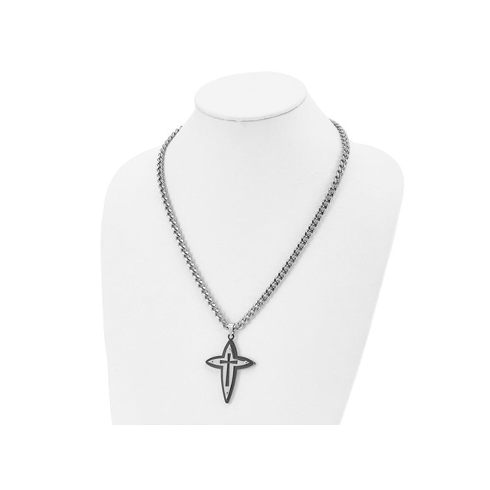 Mens Stainless Steel Carbon Fiber Cross Necklace with Chain Image 3