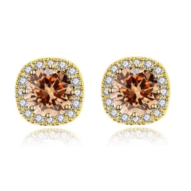 Paris Jewelry 10k Yellow Gold 1-2Ct Round Created Tourmaline CZ Halo Stud Earrings Plated Image 1