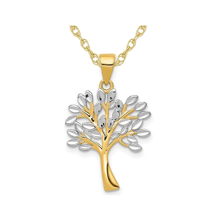 14K Yellow Gold Diamond-Cut Tree Pendant Necklace with Chain Image 1