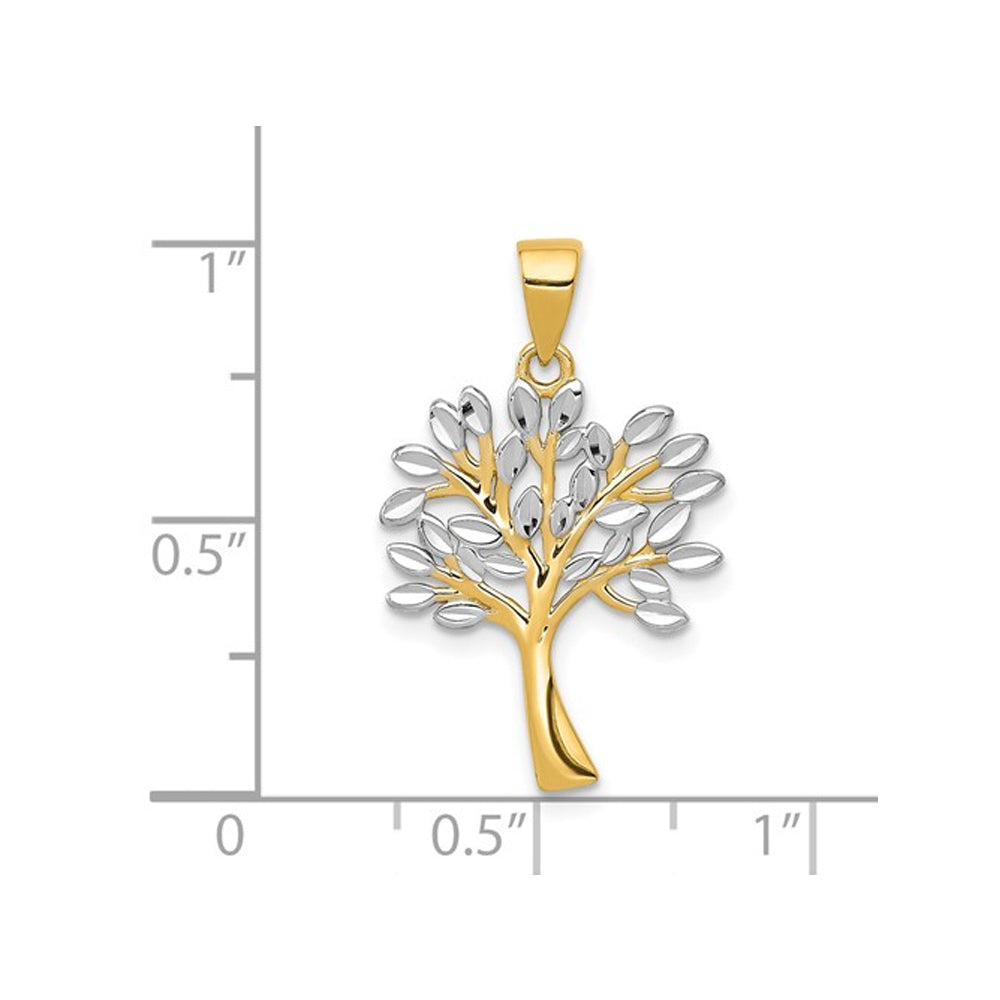 14K Yellow Gold Diamond-Cut Tree Pendant Necklace with Chain Image 2