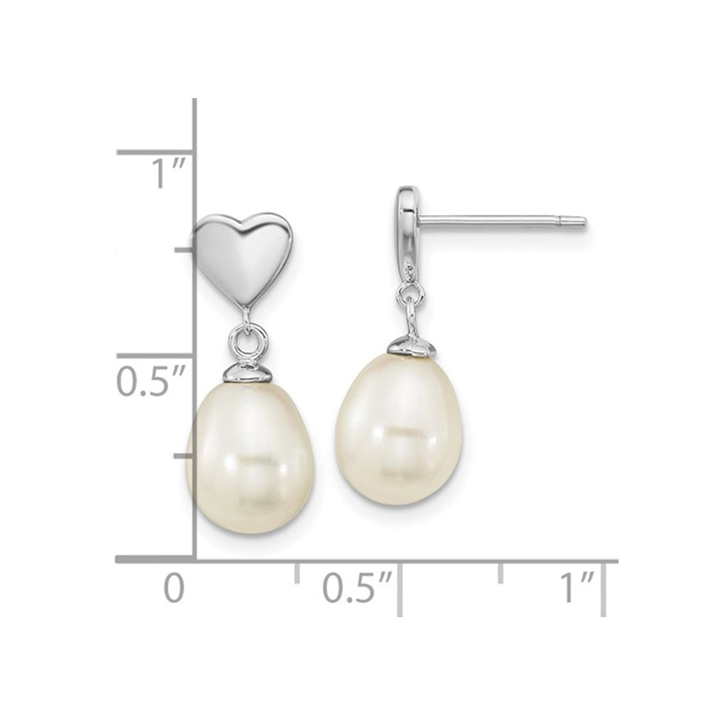 White Freshwater Cultured Pearl Dangle Heart Earrings in Sterling Silver Image 2