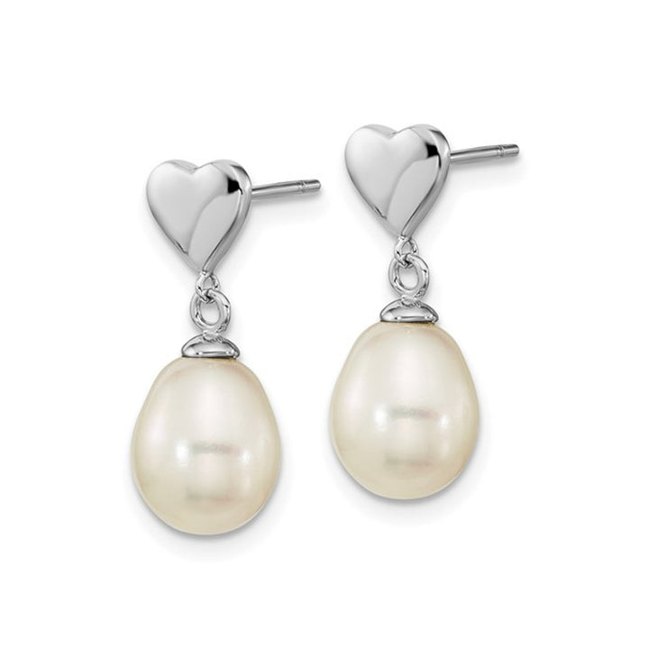 White Freshwater Cultured Pearl Dangle Heart Earrings in Sterling Silver Image 4