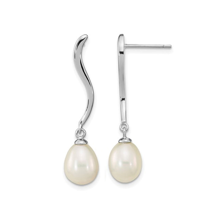 White Freshwater Cultured Pearl Dangle Earrings in Sterling Silver Image 1