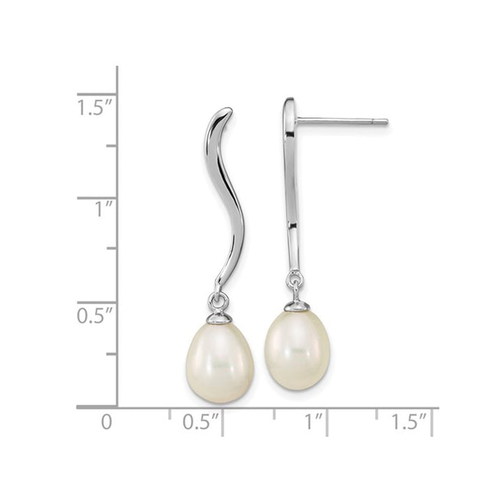 White Freshwater Cultured Pearl Dangle Earrings in Sterling Silver Image 2