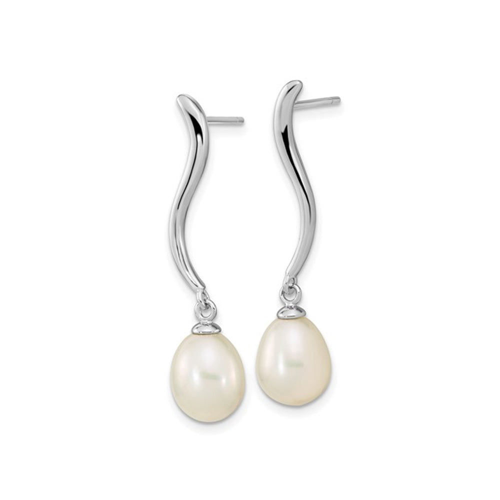 White Freshwater Cultured Pearl Dangle Earrings in Sterling Silver Image 4