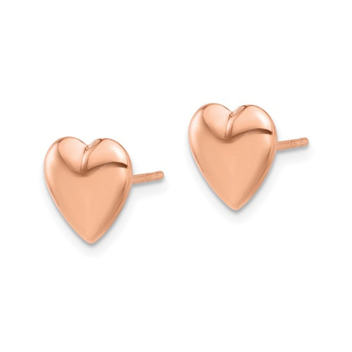 14K Rose Pink Gold Polished Puffed Heart Earrings Image 4