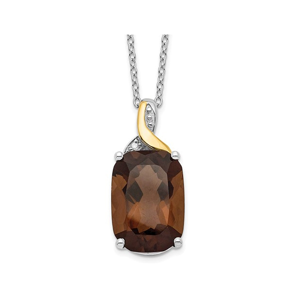 5.80 Carat (ctw) Smoky Quartz Pendant Necklace in Sterling Silver with 14K Gold Accents Image 1