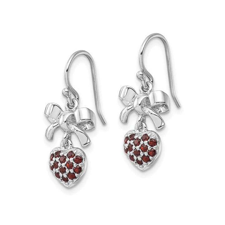 3/5 Carat (ctw) Garnet Heart and Bow Dangle Earrings in Sterling Silver Image 3